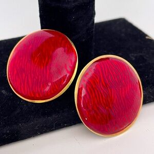 Vintage Red Enamel Holiday Christmas Gifting Festive Oversized Button Earrings